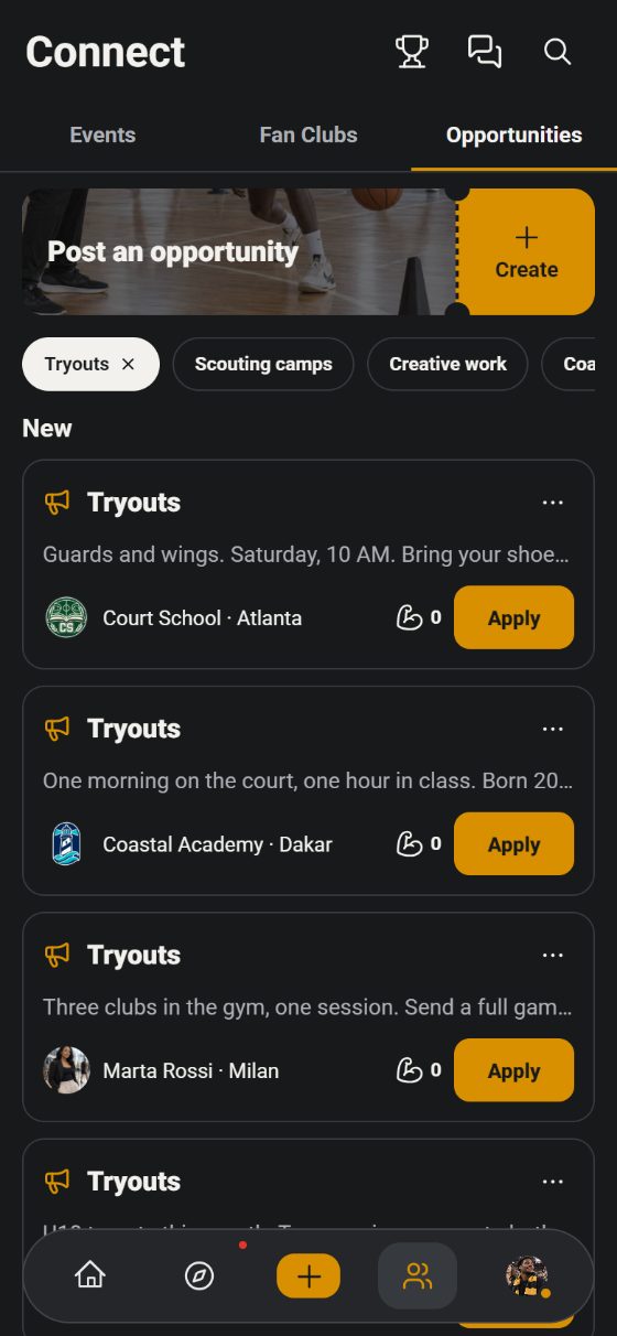Des essais dans l’app