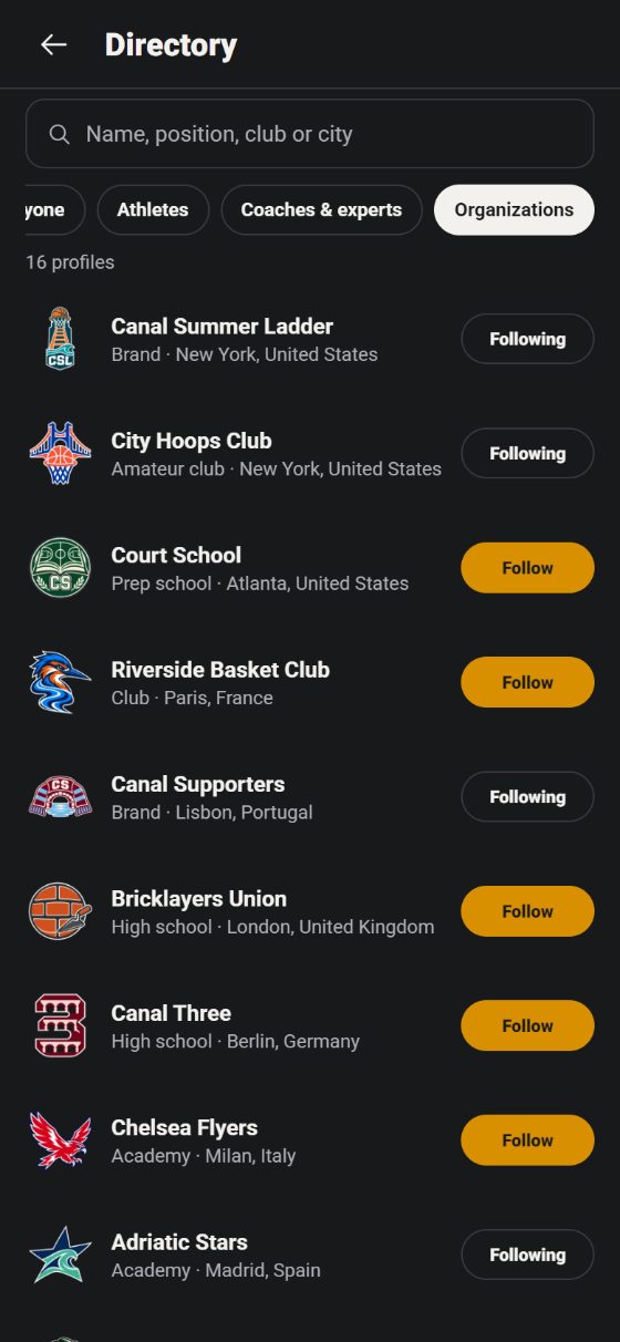 Des écoles et des clubs dans l’annuaire de l’app
