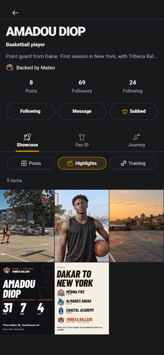 Le profil et les highlights d’un joueur dans l’app
